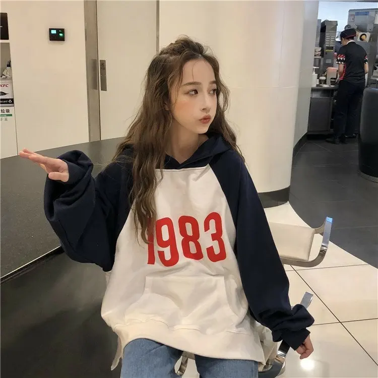 Новинка осени, Корейская толстовка с капюшоном Ulzzang Harajuku, Женская Повседневная Толстовка с капюшоном и принтом, Женский Топ с длинным рукавом