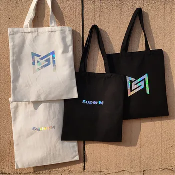 

1 Pcs Kpop Super M KAI BAEKHYUN TAEMIN TAEYONG LUCAS MARK Logo Shoulder Bag Canvas Bag Handbag Student Fashion