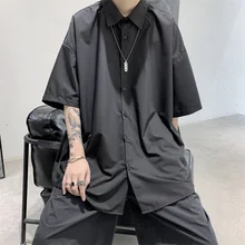 Loose Fit Solid Short Sleeve Shirts for Mens Summer Fashion Tops Chemise Homme Manche Court Oversized Streetwear Mannen Shirts