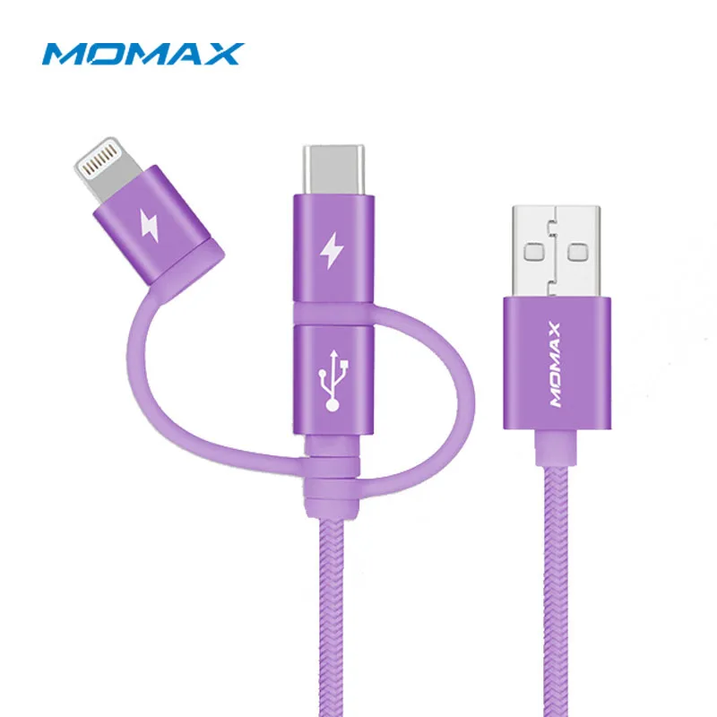 Кабель 3 в 1 Momax DX2 elite(Micro через lightning через USB c-30cm) Сертификация MFI apple три вида интерфейса Быстрая зарядка