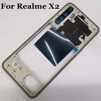 

10ps For Oppo Realme x2 Middle Frame Bezel Case Cover With Power Volume Button Key and camera glass holder Replacement Parts