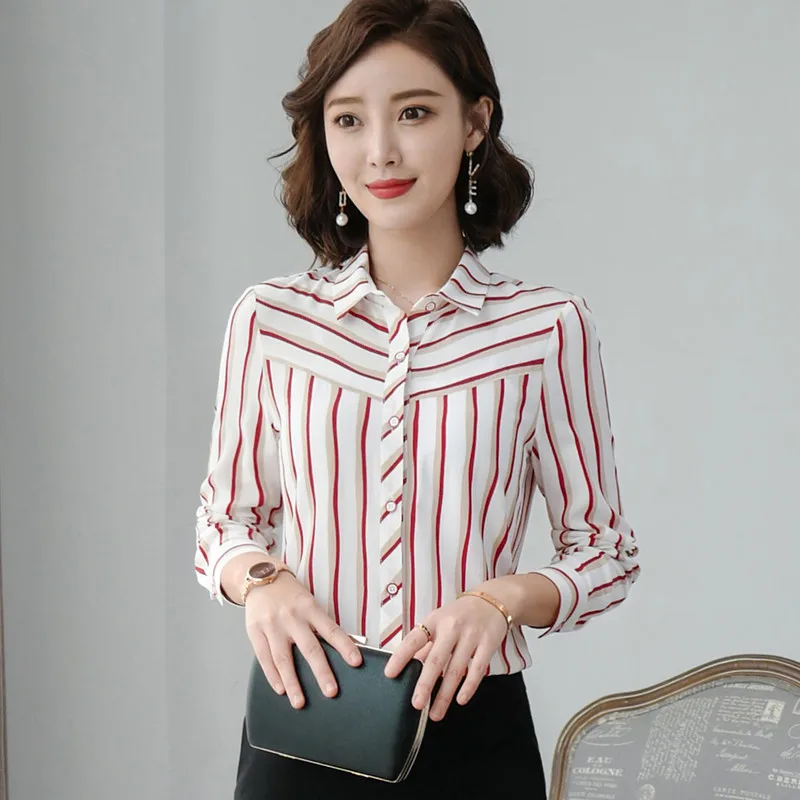 White stripe Naviu, новая мода, полосатая блузка, для женщин, blusas, для офиса, леди, стиль, длинный рукав, официальные топы, Весенняя Рабочая одежда - Цвет: White stripe