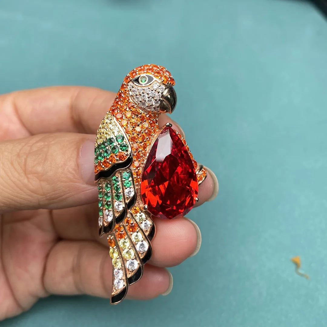 Pirmiana Vigorous Parrot Brooch S925 Silver 5A Quality CZ Gemstone Jewelry for Lady  and Men Christmas Gifts