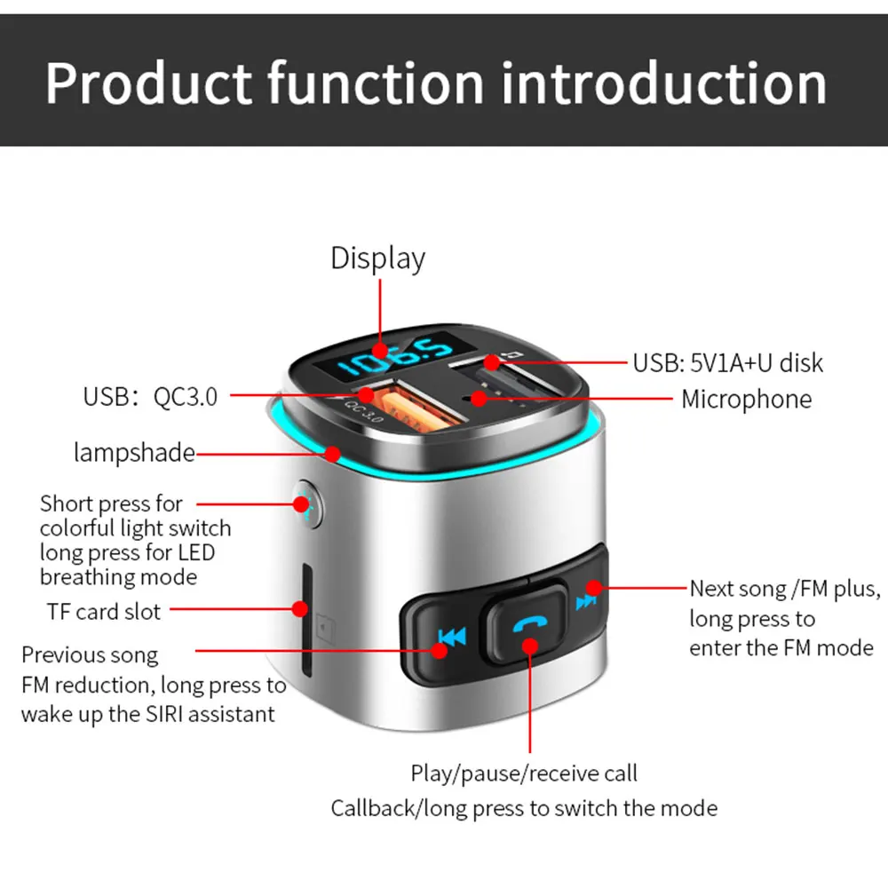 Автомобильный аудио mp3-плеер BC41, беспроводной Bluetooth fm-передатчик, автомобильный комплект громкой связи с QC3.0, быстрое двойное USB Автомобильное зарядное устройство