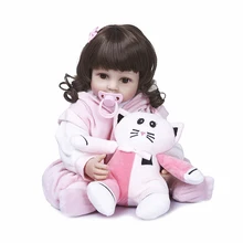 55CM tamaño echt del bebé muy suave flexible cuerpo completo silicona bebe muñeca reborn bebé niña Pelo Rizado juguete de baño ich(China)