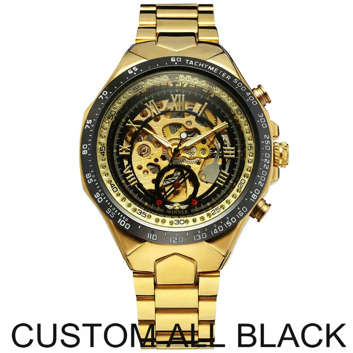 218 ALL BLACK WINNER официальные винтажные Модные мужские механические часы с металлическим ремешком лучший бренд класса люкс винтажные Ретро наручные часы+ коробка - Цвет: 218 ALL BLACK