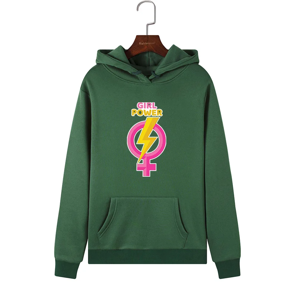 SINGRAIN Girl power Print Женские толстовки негабаритных повседневные милые femme capuche kpop толстовка с капюшоном Harajuku Эстетическая толстовка с капюшоном - Цвет: green