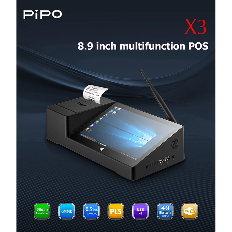  PiPO X3 8.9Inch Mini PC with 58Mm Thermal Printer Win10 I ntel Z8350 Quad Core 1920 x 1200 2G 32G H