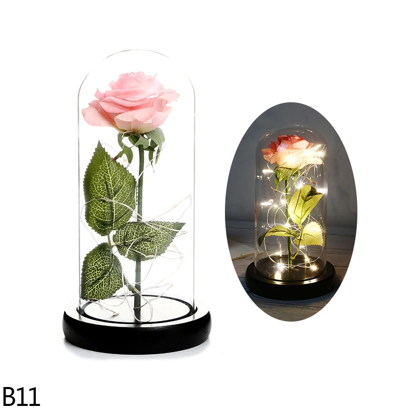 Горячая Красота и чудовище, красная роза, вечный зверь, цветок розы, стеклянный чехол, светодиодный светильник для цветов, специальный романтический подарок на день Святого Валентина, свадебный подарок - Цвет: B11