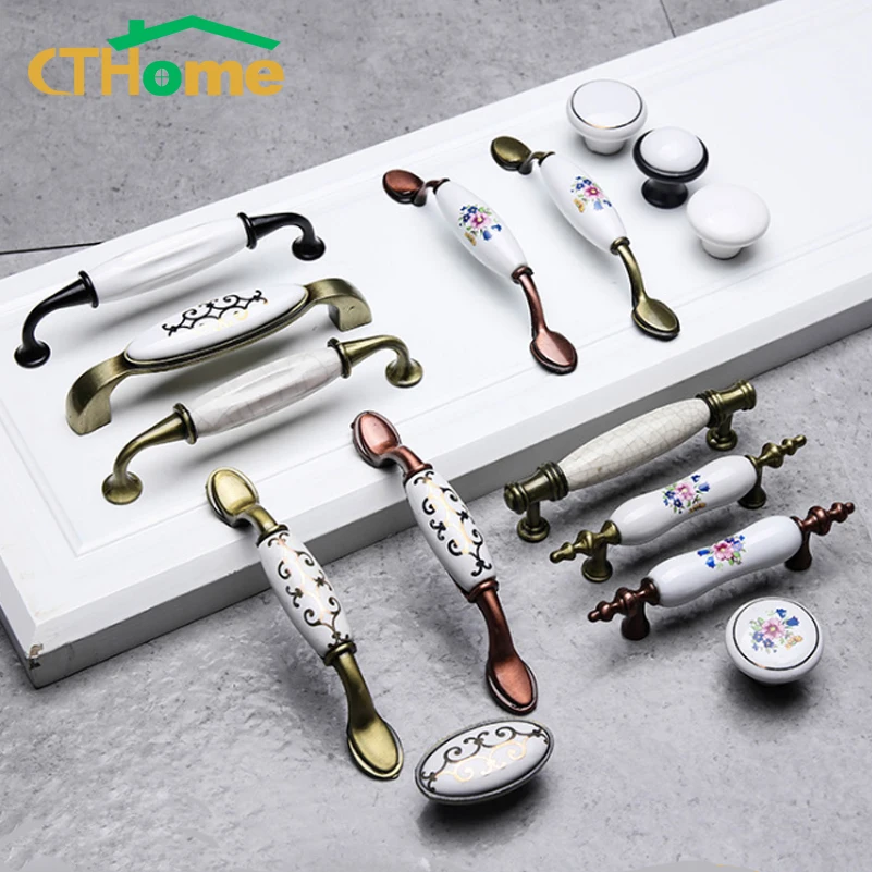 CTHome ретро керамические дверные ручки в китайском стиле Европейский для