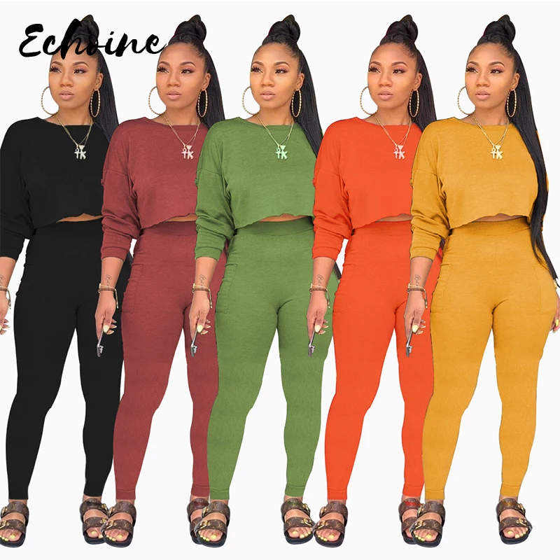 

Solid Color Women's Set Long Sleeve Sweatshirts Pencil Pants Suit Two Piece Set Elegant Sporty Tracksuit Outfit Plus Size XXL