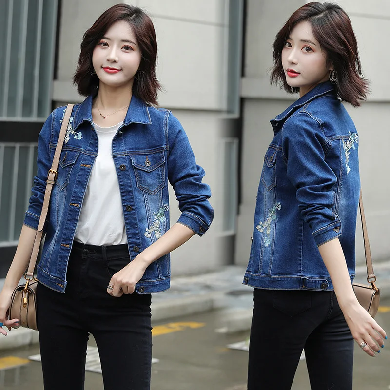 

Photo Shoot Hipster Cowboy Short Jacket Women's Long-Sleeve Korean-style Slim Fit Embroidered Cowboy Clothing Slimming Jacket