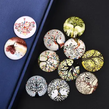 

50pcs 25mm Glass Cabochons Starry Sky Life Tree Skull Pattern Cameo Fit Pendant Base Settings For Jewelry Making Findings