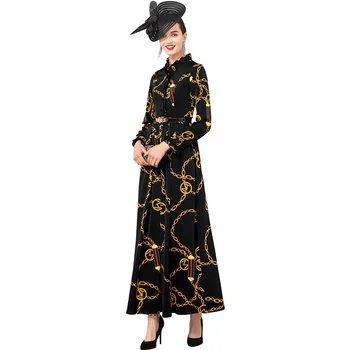 

Vintage Party Chiffon Luxury Printed Long Dress Spring Autumn Runway Dress Evening Clothing Ankle-Length DZ2296