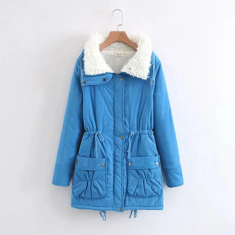 

2018 Winter New Style Europe And America Loose-Fit Drawstring Waist Hugging Large Lapel Berber Fleece Cotton Coat Mid-length Cot