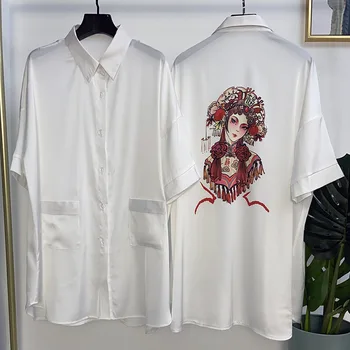 

Novelty Print Women Nightgown Summer Satin Sleep Dress Loose Sleepwear With Pockets Female Casual Sleep Shirt Nightwear