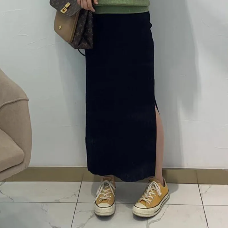 MEVGOHOT зима осень сплит высокая Талия вязаная юбка Женская длинная однотонная вязаная Повседневная модная юбка HD2681