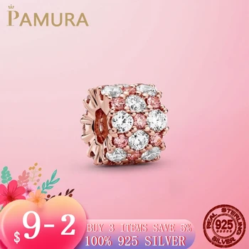 

Luxury 925 Sterling Silver & Rose Gold Color Pink & Clear Sparkle Charm Beads Fit Original Pandora Bracelet Bangle Jewelry Gift