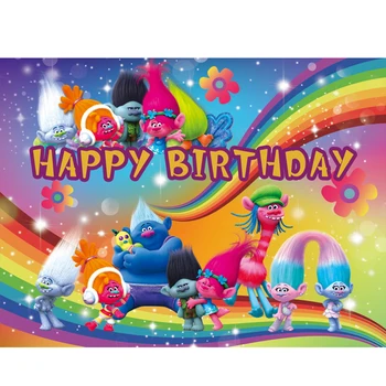 

Birthday Party Cartoon Trolls Baby Girl Photo Backgrounds Photocall Banner Photography Backdrops for Photo Studio