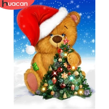

HUACAN Full Square Diamond Embroidery Christmas Diamond Painting Cross Stitch Bear Mosaic 5D Animal Holiday Gift