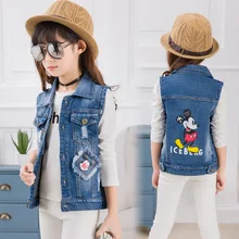 Весенне-осенний стильный джинсовый жилет для девочек, 6 детских жилетов в Корейском стиле Женская куртка с героями мультфильмов для детей 7 лет Ch