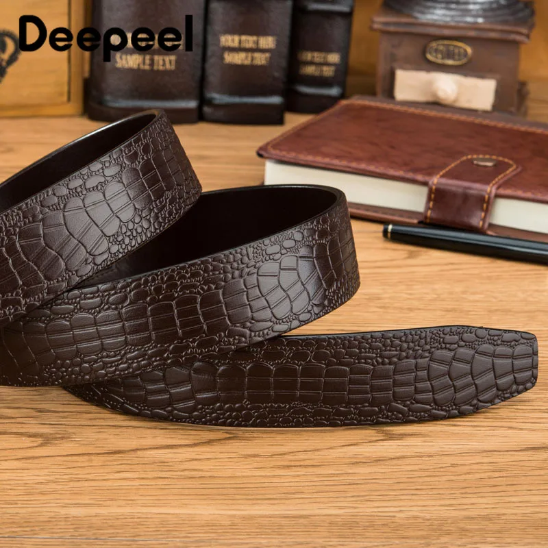 Deepeel, 1 шт., 3,5 см* 105-125 см, тисненый крокодиловый узор, первый слой, Воловья кожа, ремень для мужчин, автоматическая пряжка, без пряжки, ремень на голову