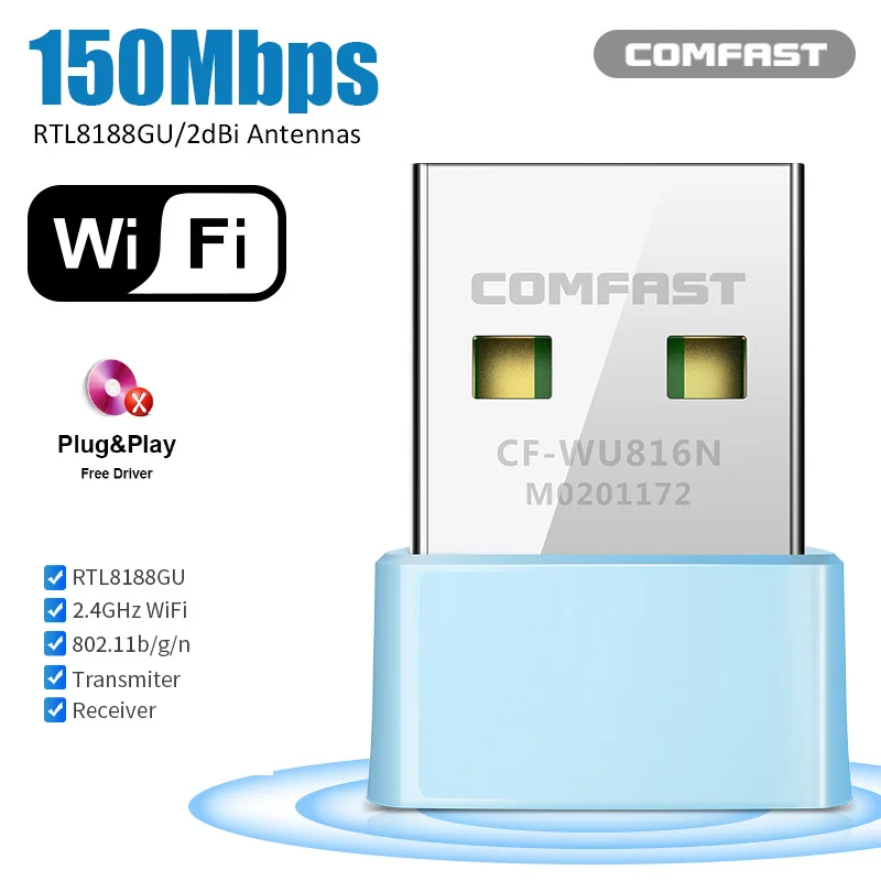 Мини WiFi адаптер Бесплатный драйвер USB Wi-Fi ключ 150 м Сетевая карта Ethernet