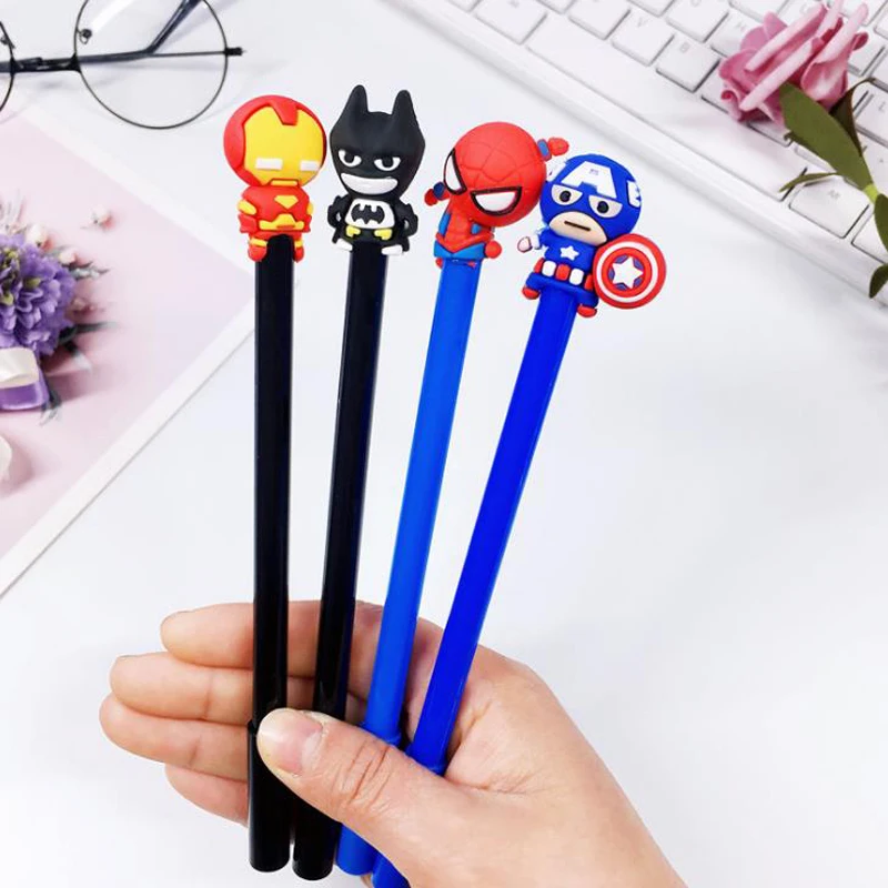 

4 Pcs/set Cartoon 0.5mm Superhero Character American Captain Spiderman Gel Pens Signature Pen Escolar Papelaria Stationery Gift