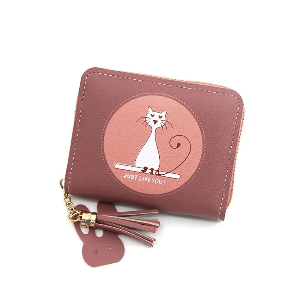 Женский милый кошелек с кошкой, маленький кошелек на молнии для девушек, Женский наружный кошелек из искусственной кожи, Женский держатель для карт, кошелек Billetera# T1P