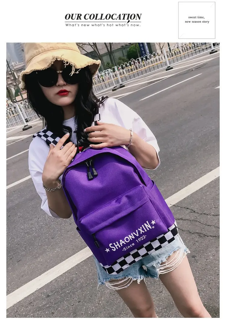 Женская сумка в клетку, повседневный рюкзак, рюкзак для путешествий, зеленый, Ulzzang, Harajuku, в клетку, белый, женский, корейский стиль, модный, желтый, школьные сумки - Цвет: Фиолетовый