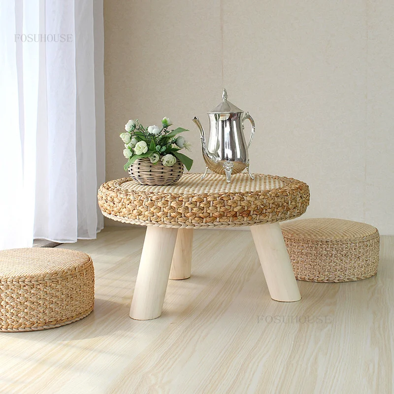 Solid Wood Home Furniture Coffee Tables Rattan Small Apartment Living Room Round Table Simple Balcony Bedroom Leisure Tea | Мебель