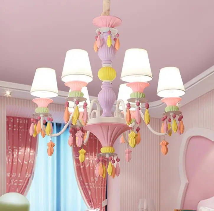 Children's room crystal princess room bedroom lamp LED girl creative macaron chandelier lamps