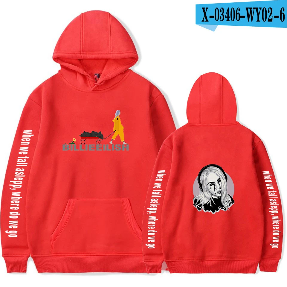Новая Серая Толстовка Billie Eilish, толстовки для женщин и мужчин, толстовки Harajuku с капюшоном, Осенние повседневные пуловеры Billie Eilish для девочек - Цвет: Red
