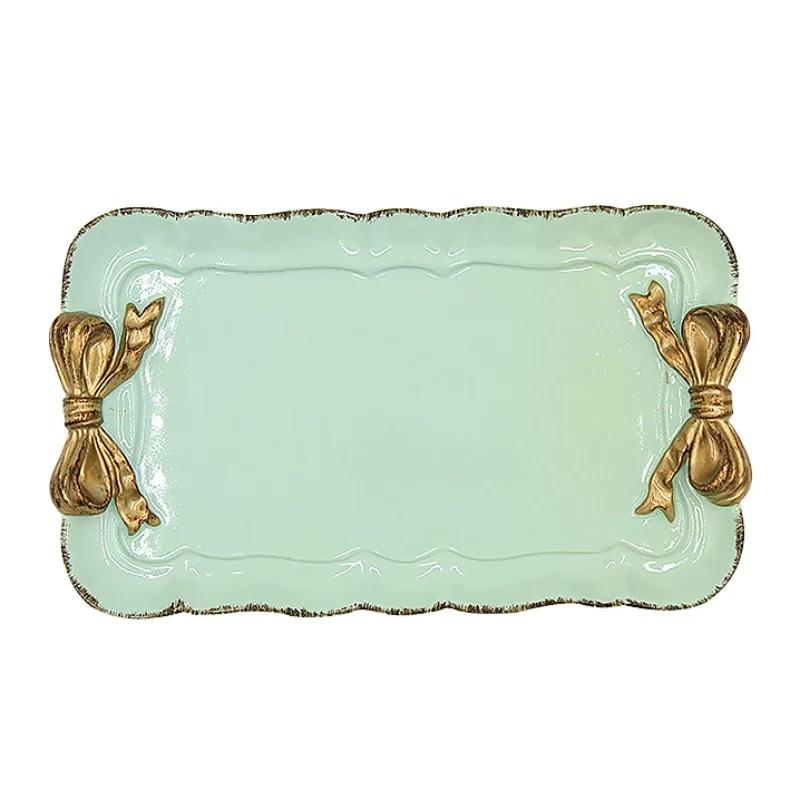 G Creative Resin Plate Lovely Retro Gold Plated Bow-knot Pattern Dessert Fruit Cake Plates Storage Trays Home Decoration - Цвет: G