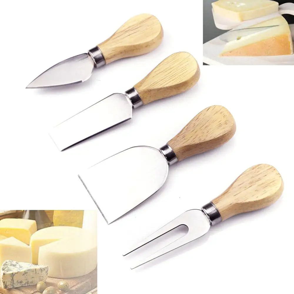 

# 4pcs Cheese Butter Shovel Blade Wood Handle Fork Kitchenware Set Stainless Steel for Cake Pizza Baking Cooking Kitchen Tool