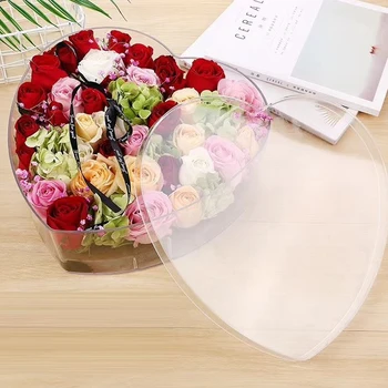 

Flower Box Transparent Acrylic Multi Function Organizer Makeup Cosmetic Storage Case Rose Holder With Lid for Valentine's Day