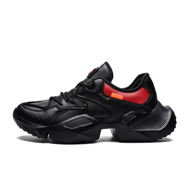 black red 9986 Мужские ботинки с массивным каблуком; качественные дышащие из искусственной кожи; кроссовки для папы; модные уличные кроссовки на шнуровке; мужская повседневная обувь для взрослых; - Цвет: black red 9986