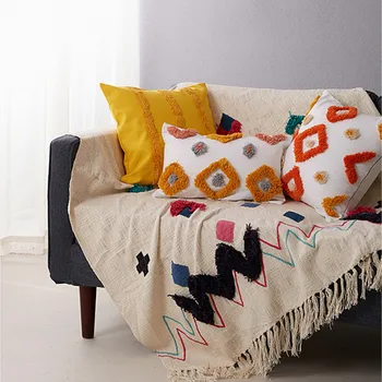 

Moroccan Style Sofa Cushion Cover Handmade Wool Tassels Ethnic Colorful Pillow Cover Home Decoration 45x45cm/30x50cm