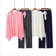 Ночная сорочка, Женский пижамный комплект, длинный рукав, круглый вырез, европейский стиль, однотонный, большие размеры, модный пижамный комплект