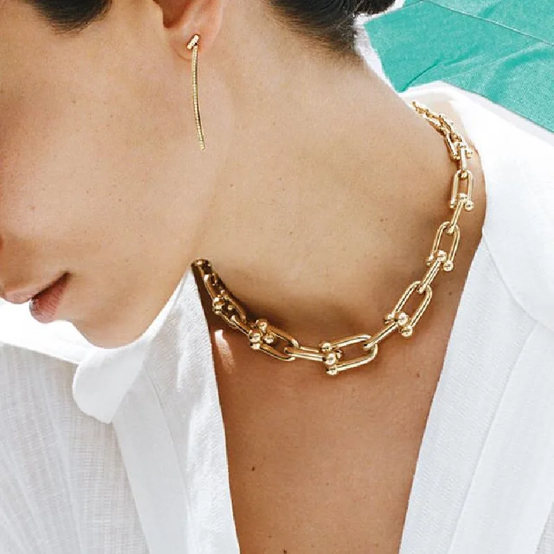 Choker Necklaces Chain Link Jewelry 17KM Fashion Gold Women Gift Gothtic for Chunky U-Shape