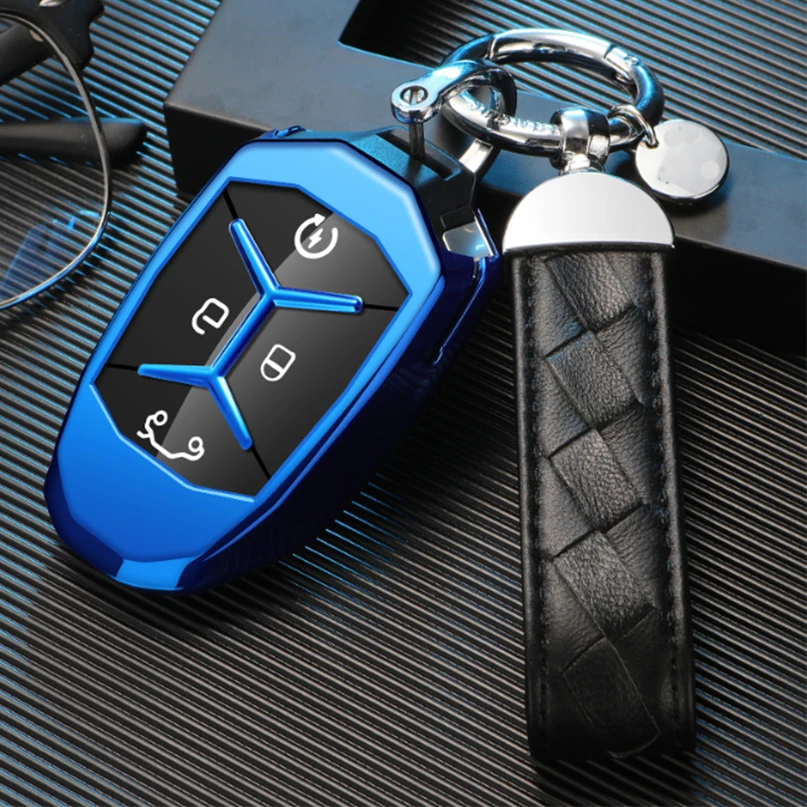 Blue 1 шт. Модный мягкий из высокотемпературного полиуретана, Автомобильный ключ, пульт дистанционного управления, чехол, 4 кнопки с бриллиантом для LYNK& CO 01 02 03 - Название цвета: Blue