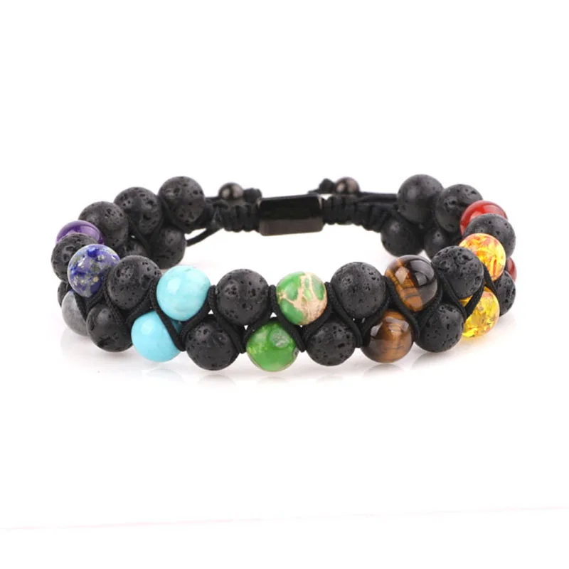 7 Chakra Healing Crystals Bracelet Yoga 8MM Lava Stone Beads Bracelets Meditation Relax Anxiety Bangle for Women Men