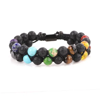 7 Chakra Healing Crystals Bracelet Yoga 8MM Lava Stone Beads Bracelets Meditation Relax Anxiety Bangle for Women Men