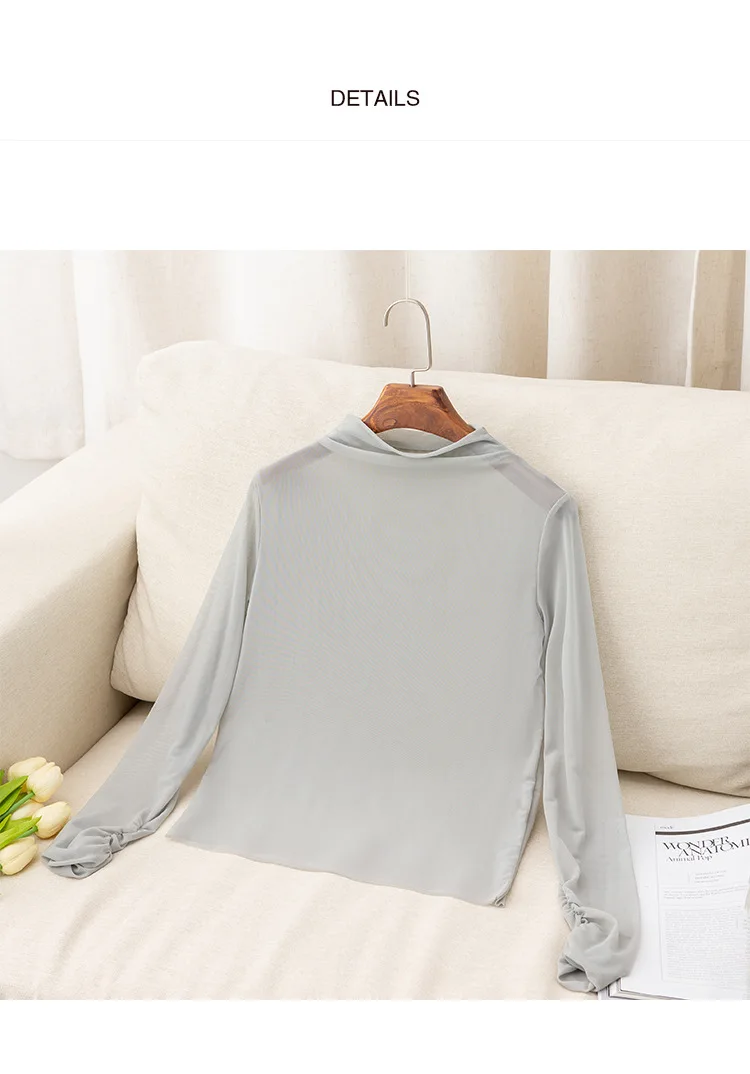 Сексуальная Женская футболка прозрачные сетчатые Топы с длинным рукавом, тонкая женская водолазка футболка