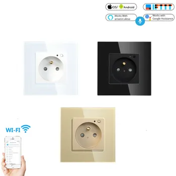 

WiFi Smart Wall 16A Socket Outlet Glass Panel French Smart Life/Tuya Remote Control,Works with Amazon Echo Alexa Google Home