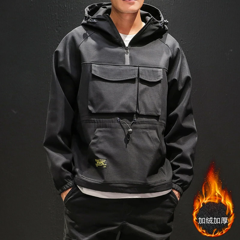 

New Workwear Jacket Men's Pilot Hooded Jacket Winter Plus Velvet Large size Baseball Uniform Loose Pullover Outwear Streetwear