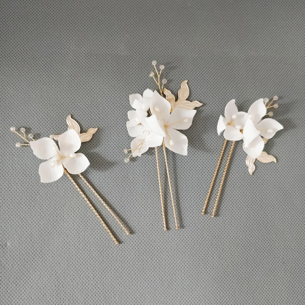 Pin set Белый цветок свадебные заколки для волос набор пресноводного жемчуга свадебное украшение вечерние для выпускного на волосы ювелирные изделия головной убор для невесты Аксессуары - Окраска металла: Pin set