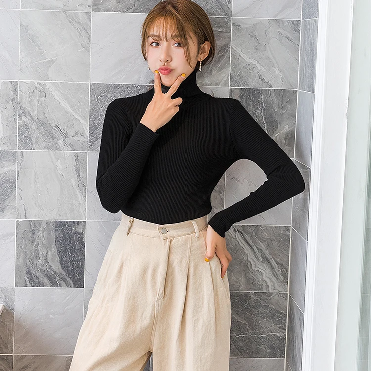 Women'S Knitted Turtleneck Sweater Winter Casual Solid Jumper Ladies Streetwear Sexy Slim Thick Elastic Pullovers Sweater Womens