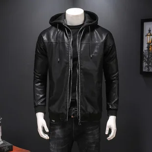 Fanwo Fw24997 осень стиль Европа и Америка Тонкий Fit из двух частей с капюшоном Байкерская кожаная куртка мужская