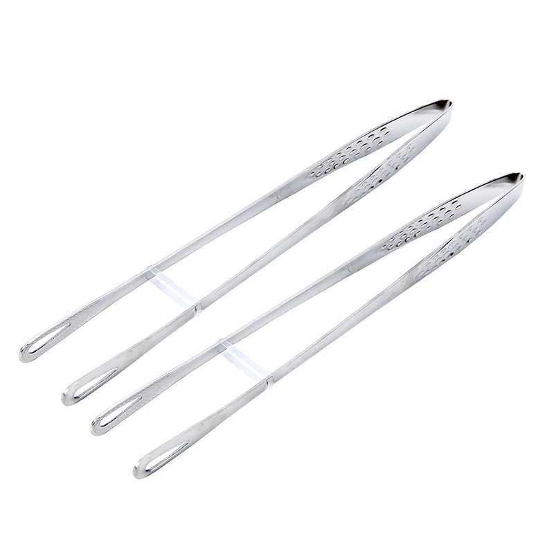 2pcs 24.4CM Stainless Steel Food Tongs Korean BBQ Meat Clips Tongs Long Handle Hollow Head